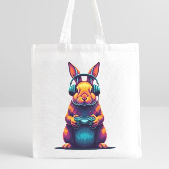 Rabbit Gaming Animal Video Games Funny Rabbit Recycled Tote Bag
