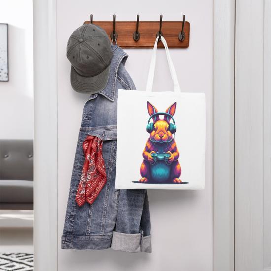 Rabbit Gaming Animal Video Games Funny Rabbit Recycled Tote Bag