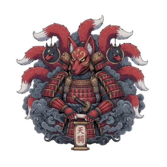 Red Fox Tengu Samurai Recycled Tote Bag
