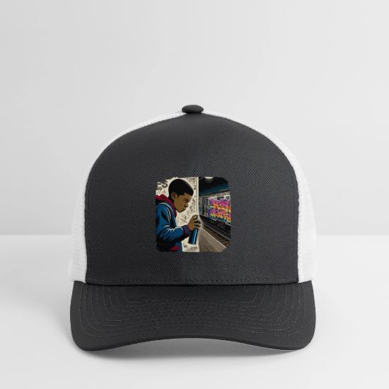 AI Teen in Underground Subway Layup -Masked Border Flexfit Fitted Baseball Cap