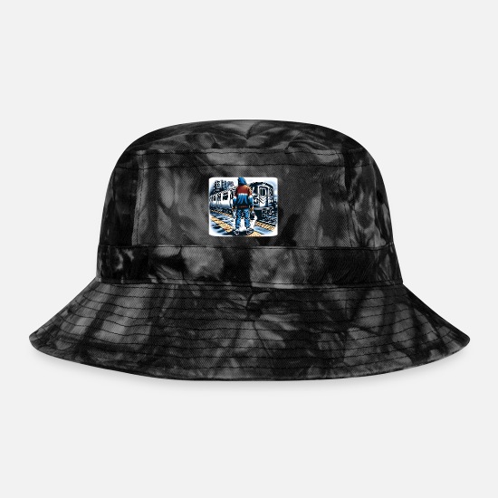 AI Teen at Outdoor Subway Layup Cloud Border Tie Dye Bucket Hat 6 AI Teen at Outdoor Subway Layup Cloud Border Tie Dye Bucket Hat