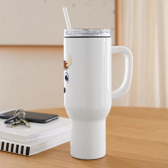 Cute Cartoon Bison Face Buffalo Blue Eyes Wildlife 40 oz Travel Tumbler