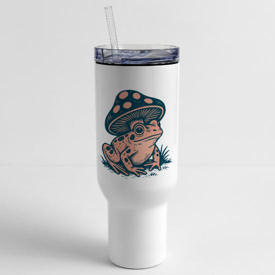 Frog Under Mushroom Illustration 40 oz Travel Tumbler 3 Frog Under Mushroom Illustration 40 oz Travel Tumbler