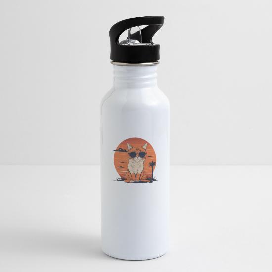 A cat with sunglasses is sitting on the grass 20 oz Water Bottle