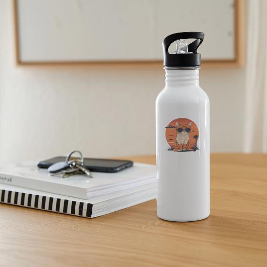 A cat with sunglasses is sitting on the grass 20 oz Water Bottle