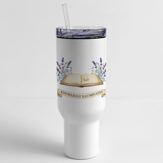 Vintage Book and Candle - Knowledge Illuminates 40 oz Travel Tumbler