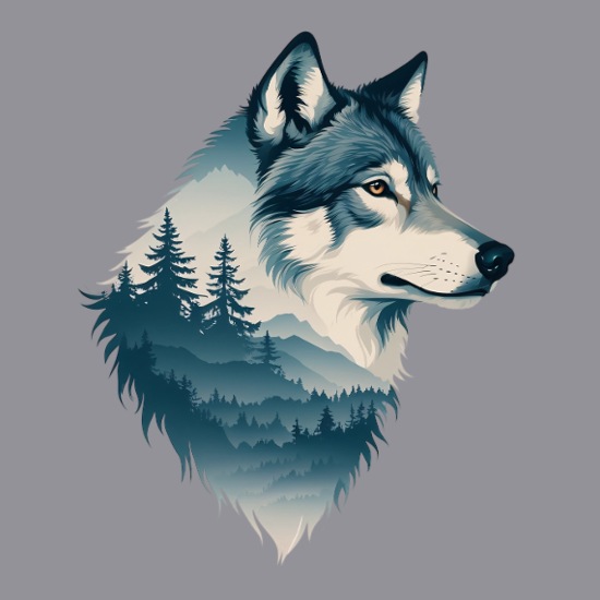 Wolf Portrait with Forest and Mountain Landscape Men’s Soft Shell Jacket