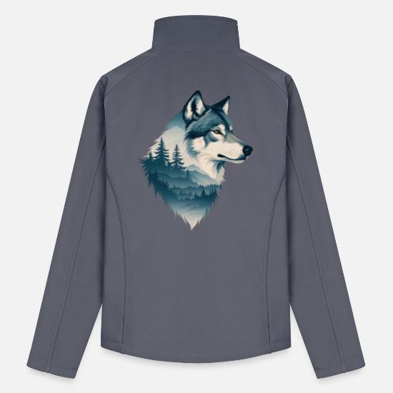 Wolf Portrait with Forest and Mountain Landscape Men’s Soft Shell Jacket