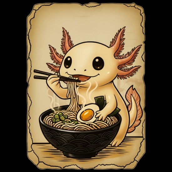 Funny Cute Kawaii Axolotl Eating Ramen Noodles Men's Moisture Wicking Performance Long Sleeve T-Shirt
