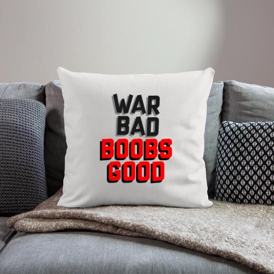 Bold War Bad Boobs Good Typography Throw Pillow Cover 18” x 18”
