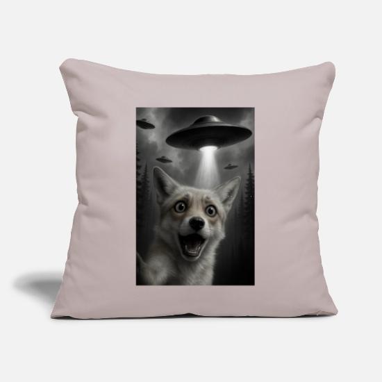 Cosmic Fox Abduction UFO Funny beam animal believe Throw Pillow Cover 18” x 18”