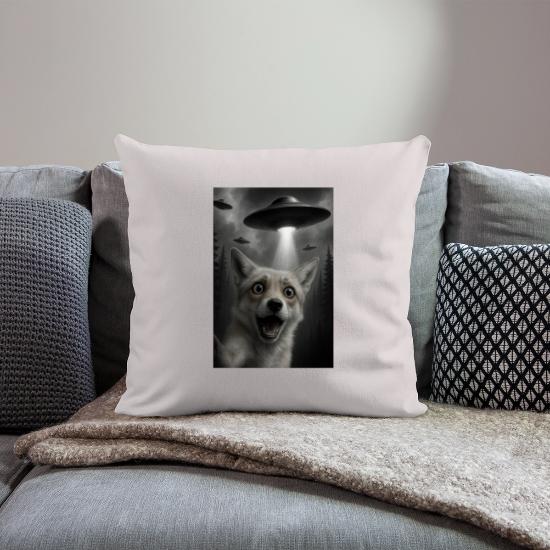Cosmic Fox Abduction UFO Funny beam animal believe Throw Pillow Cover 18” x 18”