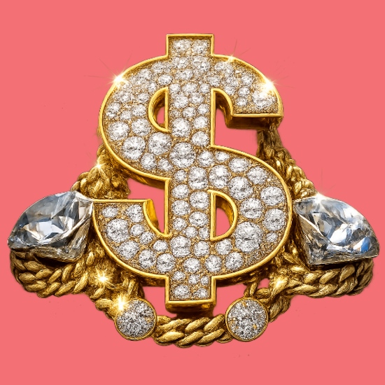 Diamond Dollar Sign Gold Emblem Women's T-Shirt