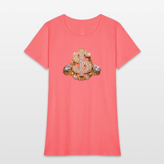 Diamond Dollar Sign Gold Emblem Women's T-Shirt