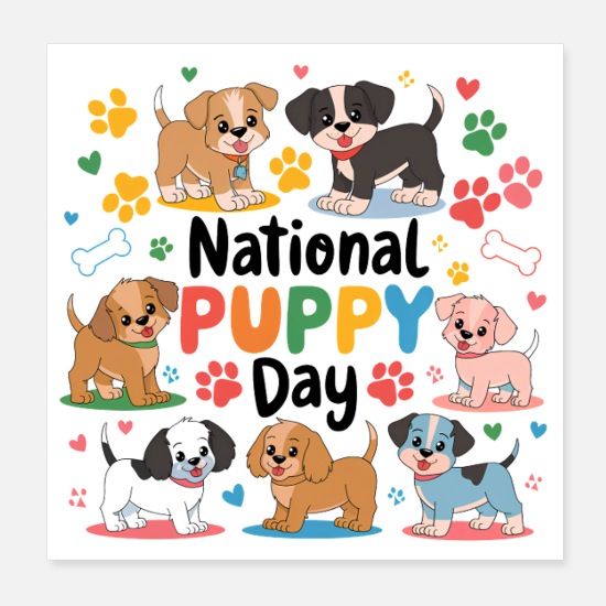 National Puppy Day design featuring adorable Poster 8x8