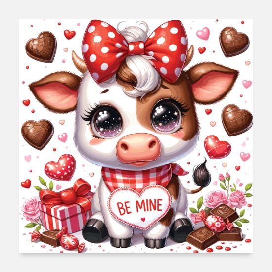 Adorable Valentine Cow - Be Mine Poster 24x24