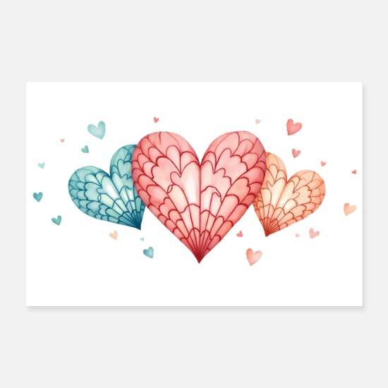 Love Hearts Shape Painting Print Poster 12x8