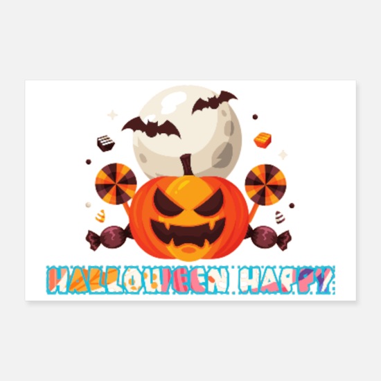 __2 Happy Halloween – Cute Spooky Fall Design Poster 12x8